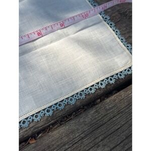 Vintage White Handkerchief With Blue Crochet Edge 12"x12"